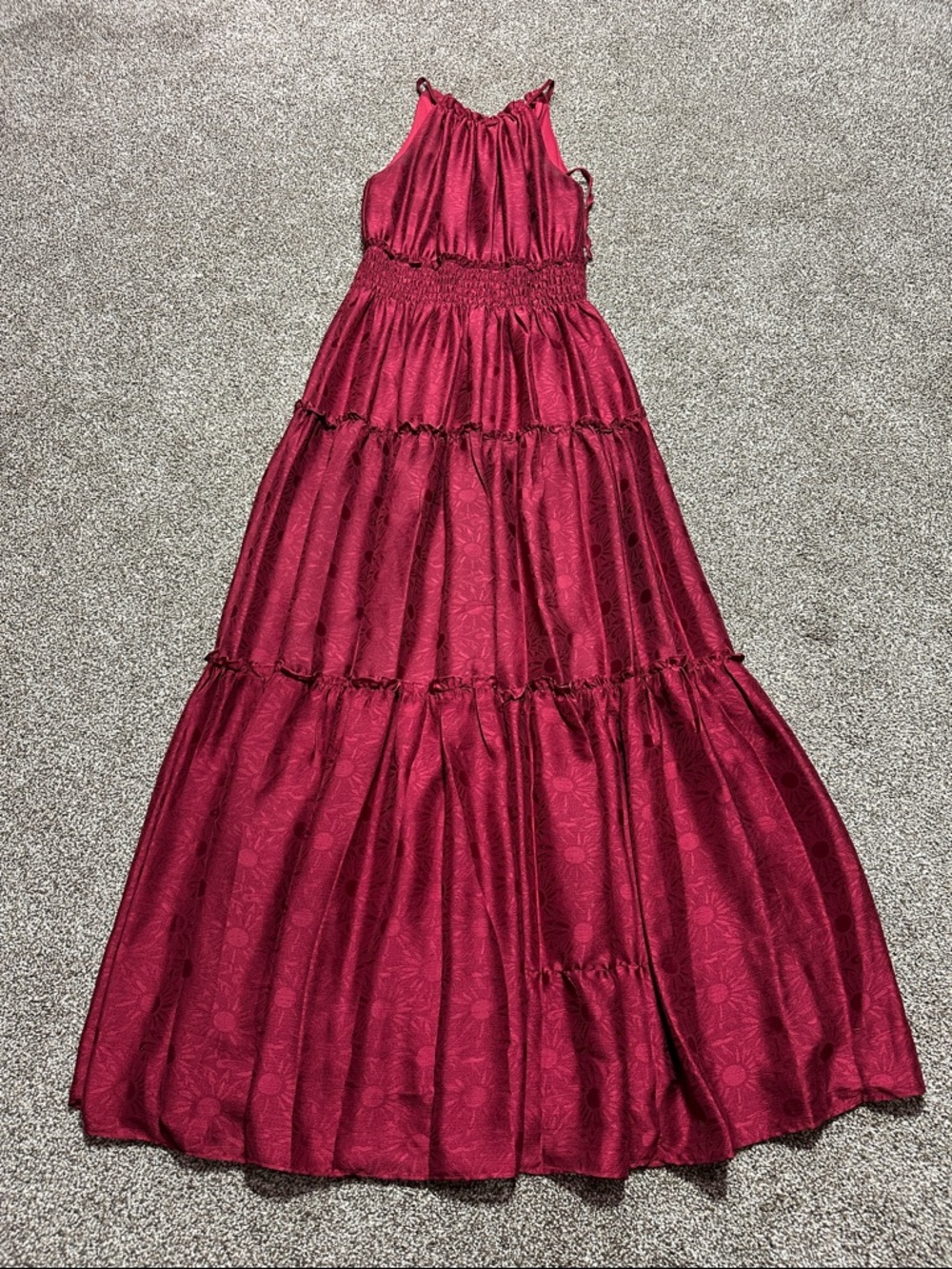 Taylor Tiered Maxi Dress in Deep Wine floral design size 2